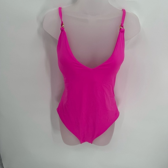 Trina Turk NWT  Swimsuit Women's Twist Back High Leg One Piece Pink Size 14 - Picture 5 of 7